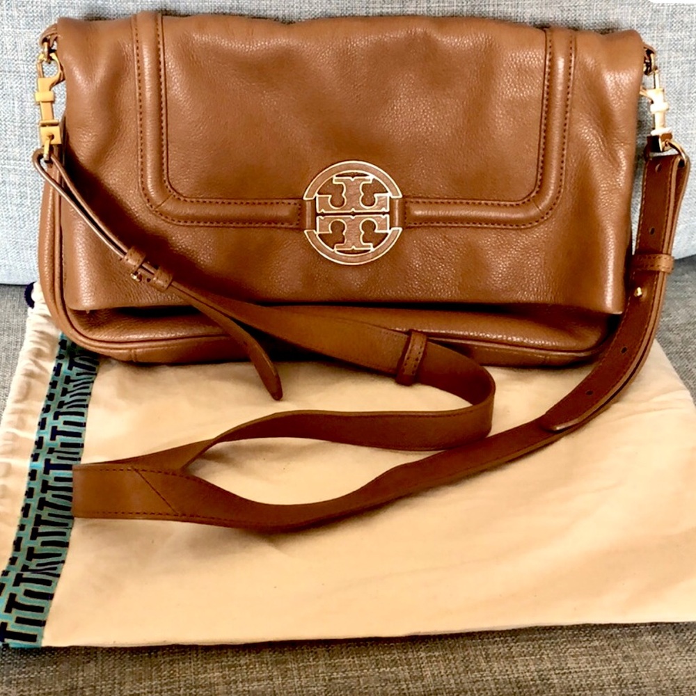 Tory Burch Tan Leather Crossbody Bag with Gold Logo